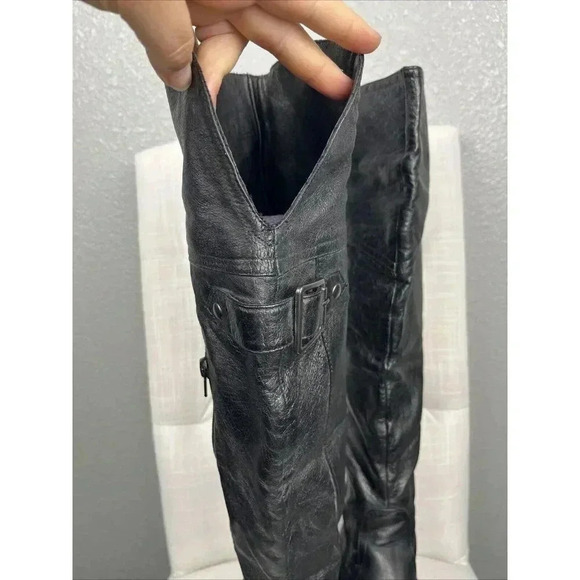 Steve Madden OTK Black Genuine Leather Sz 7 M Over The Knee Boots Black EUC - Picture 6 of 14